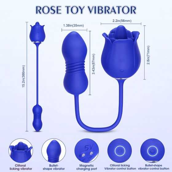 Rose Sex Toys with Thrusting Dildo - 3 in 1 Adult Toys Clitoral G Spot Vibrator Rose Sex Stimulator for Women with 9 Tongue Lick