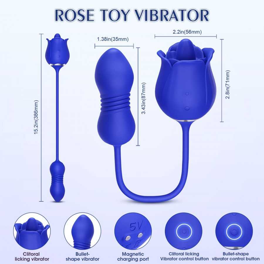 Rose Sex Toys with Thrusting Dildo - 3 in 1 Adult Toys Clitoral G Spot Vibrator Rose Sex Stimulator for Women with 9 Tongue Lick