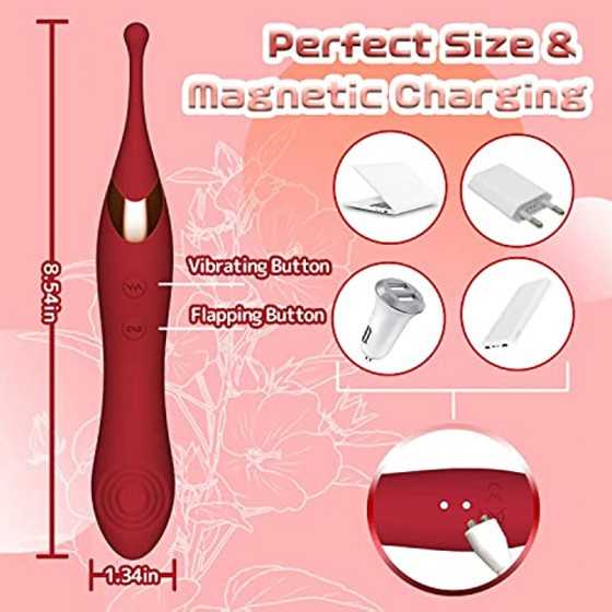 High Frequency Clitoral Vibrator G Spot Stimulator with Double-Sided Flapping, 2 in 1 Powerful Vibrating & Hitting Clit Nipple M