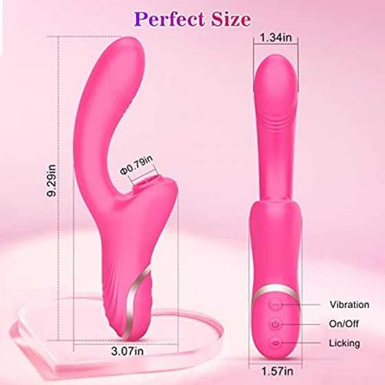 G Spot Clitoral Vibrator with 10 Licking & Vibrating Modes, Banenu Rose Toy Dual Stimulation Tongue Licking Dildo Vibrator Clito