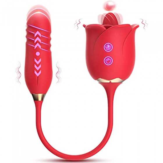 Rose Toy for Women, G Spot Thrusting Dildo Vibrator Adult Sex Toys for Clitoris Stimulation with Tongue Licking Vibration Clitor