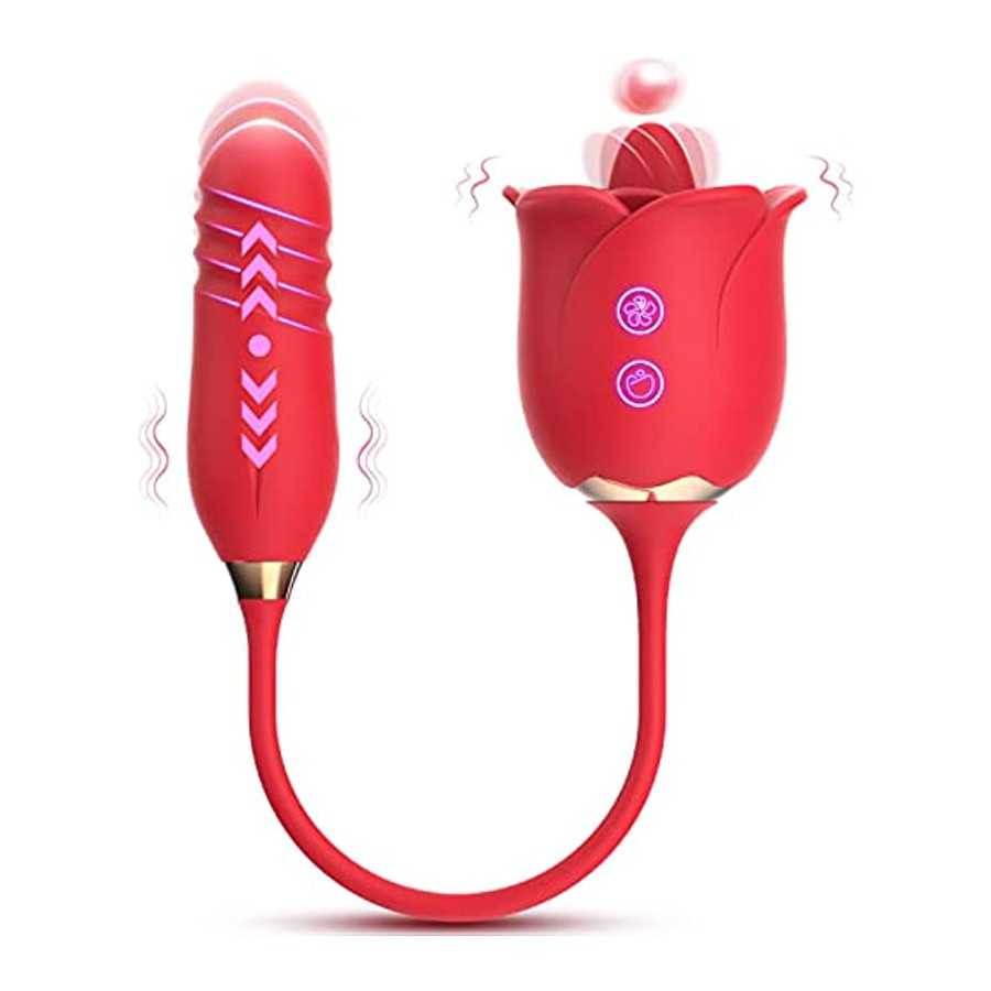 Rose Toy for Women, G Spot Thrusting Dildo Vibrator Adult Sex Toys for Clitoris Stimulation with Tongue Licking Vibration Clitor