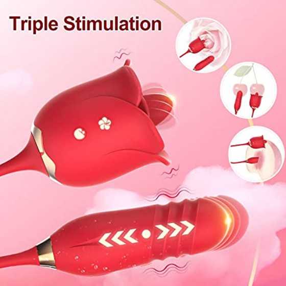 Rose Toy for Women, G Spot Thrusting Dildo Vibrator Adult Sex Toys for Clitoris Stimulation with Tongue Licking Vibration Clitor