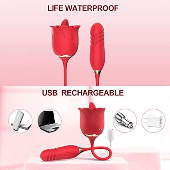 Rose Toy for Women, G Spot Thrusting Dildo Vibrator Adult Sex Toys for Clitoris Stimulation with Tongue Licking Vibration Clitor