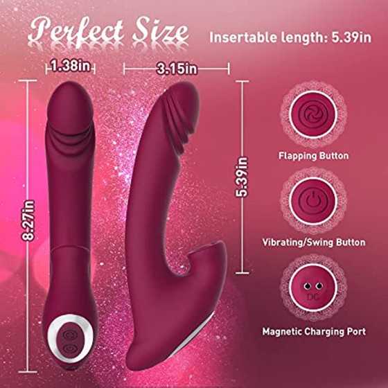 Clitoral Vibrator Wiggling G Spot Vibrator, Clit Vaginal Stimulator Realistic Dildo with 7 Flapping & Vibrating Modes, Rechargea