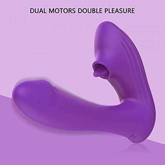 Adult Sex Toy Vibrator for Women Couples - 2 in 1 Sex Clitoral Tongue Licking Sucking G Spot Dildo Vibrator with 10 Modes, Clit 