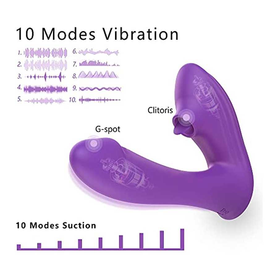 Adult Sex Toy Vibrator for Women Couples - 2 in 1 Sex Clitoral Tongue Licking Sucking G Spot Dildo Vibrator with 10 Modes, Clit 