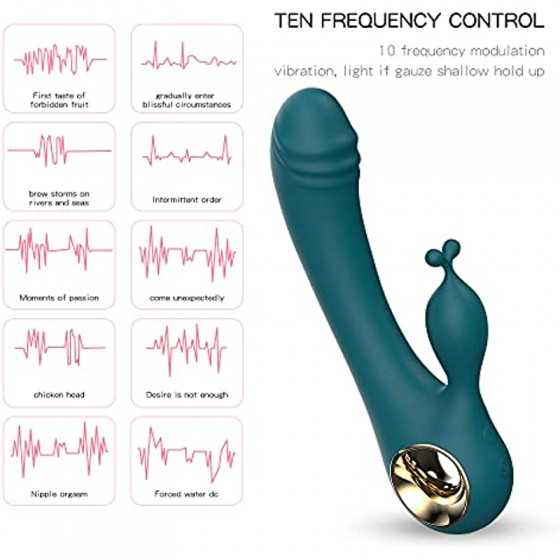 Rabbit Vibrator Sex Toys for Women, G Spot Vibrator Dildo with Bunny Ears 10 Vibrations and One-Click Enhanced Mode, Waterproof 