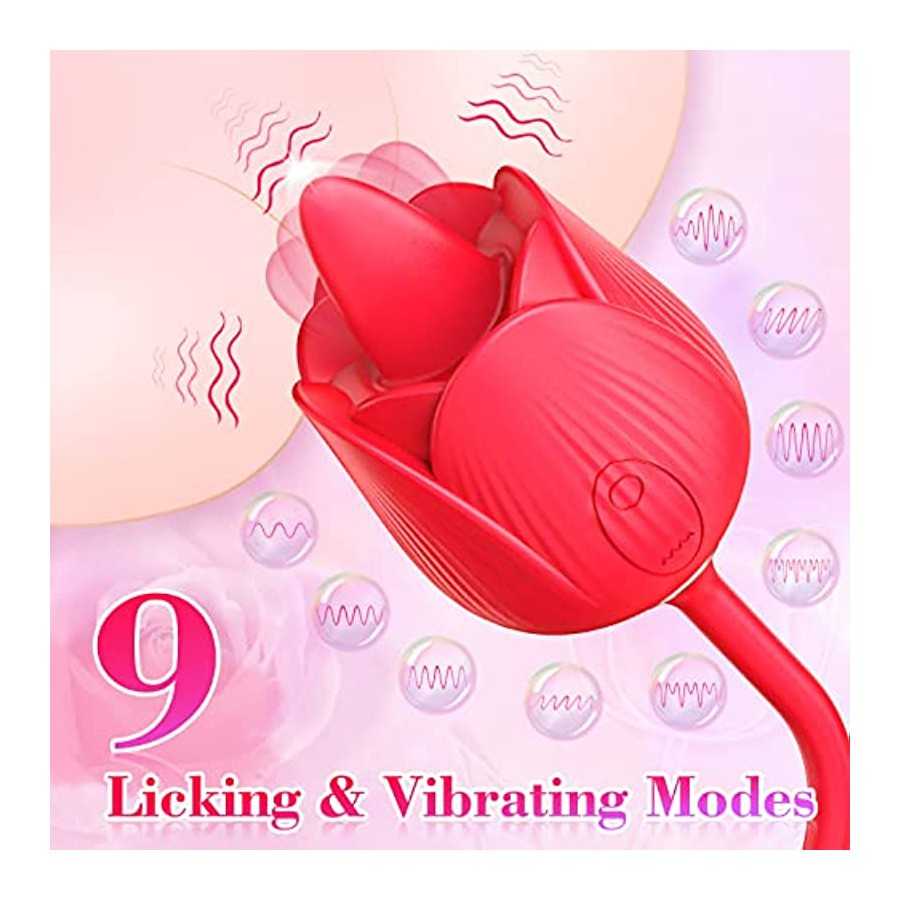 Rose Toy Vibrator for Woman，3 in 1 Clitoral Tongue Vibrator Sex Toys with 9 Vibration Modes，Adult Women Sex Toy for Nipple Clit 