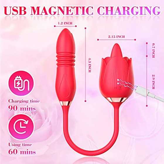 Rose Toy Vibrator for Woman，3 in 1 Clitoral Tongue Vibrator Sex Toys with 9 Vibration Modes，Adult Women Sex Toy for Nipple Clit 