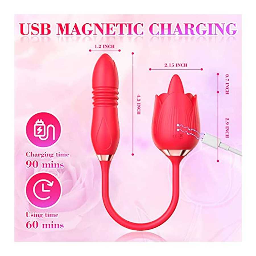 Rose Toy Vibrator for Woman，3 in 1 Clitoral Tongue Vibrator Sex Toys with 9 Vibration Modes，Adult Women Sex Toy for Nipple Clit 
