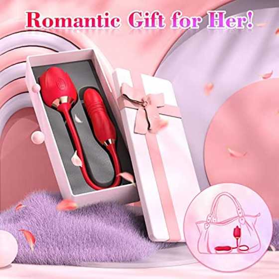 Rose Toy Vibrator for Woman，3 in 1 Clitoral Tongue Vibrator Sex Toys with 9 Vibration Modes，Adult Women Sex Toy for Nipple Clit 