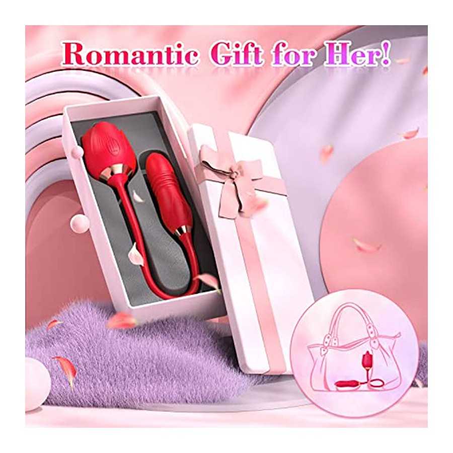 Rose Toy Vibrator for Woman，3 in 1 Clitoral Tongue Vibrator Sex Toys with 9 Vibration Modes，Adult Women Sex Toy for Nipple Clit 