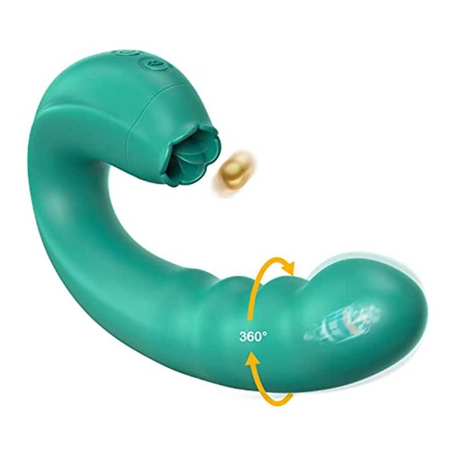 Clitoral Licking Rotating G-Spot Vibrator: 3 in 1 Clit Vibrator with Rotating Anal Dildo & Tongue Toy Licking Support 10 Modes, 