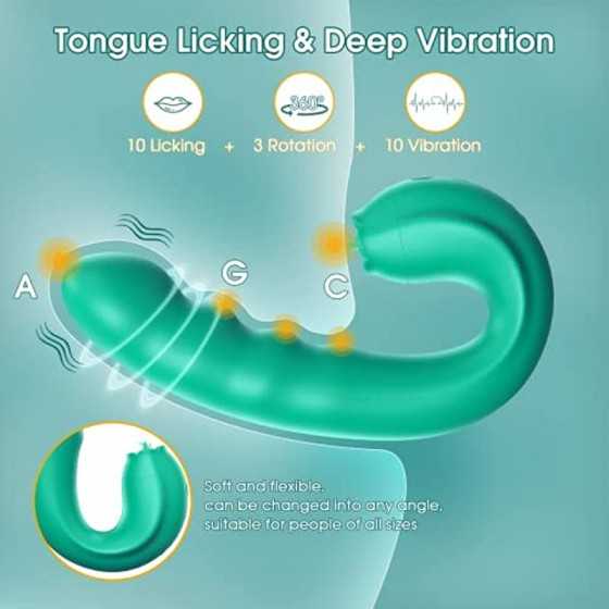 Clitoral Licking Rotating G-Spot Vibrator: 3 in 1 Clit Vibrator with Rotating Anal Dildo & Tongue Toy Licking Support 10 Modes, 