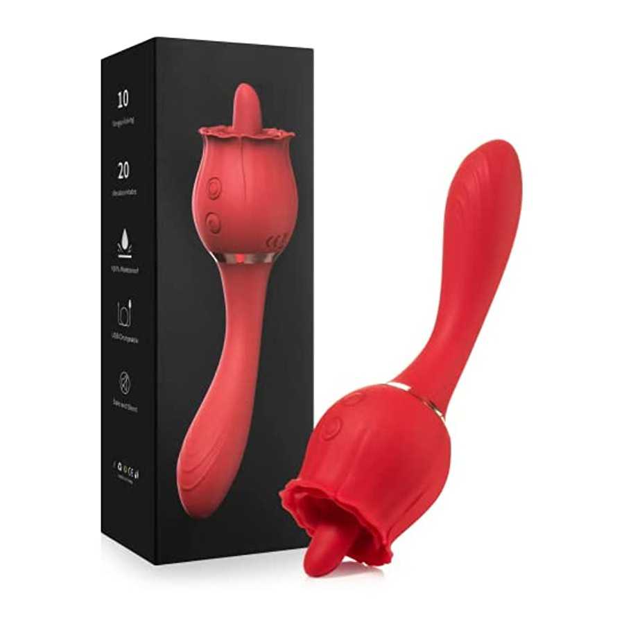Secret Bouquet Rose Toy Vibrator for Women (9 Powerful Vibration & 9 Licking Modes) Vibrating Tongue Clitoral Licking Toy / Wate