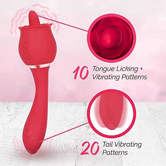 Secret Bouquet Rose Toy Vibrator for Women (9 Powerful Vibration & 9 Licking Modes) Vibrating Tongue Clitoral Licking Toy / Wate