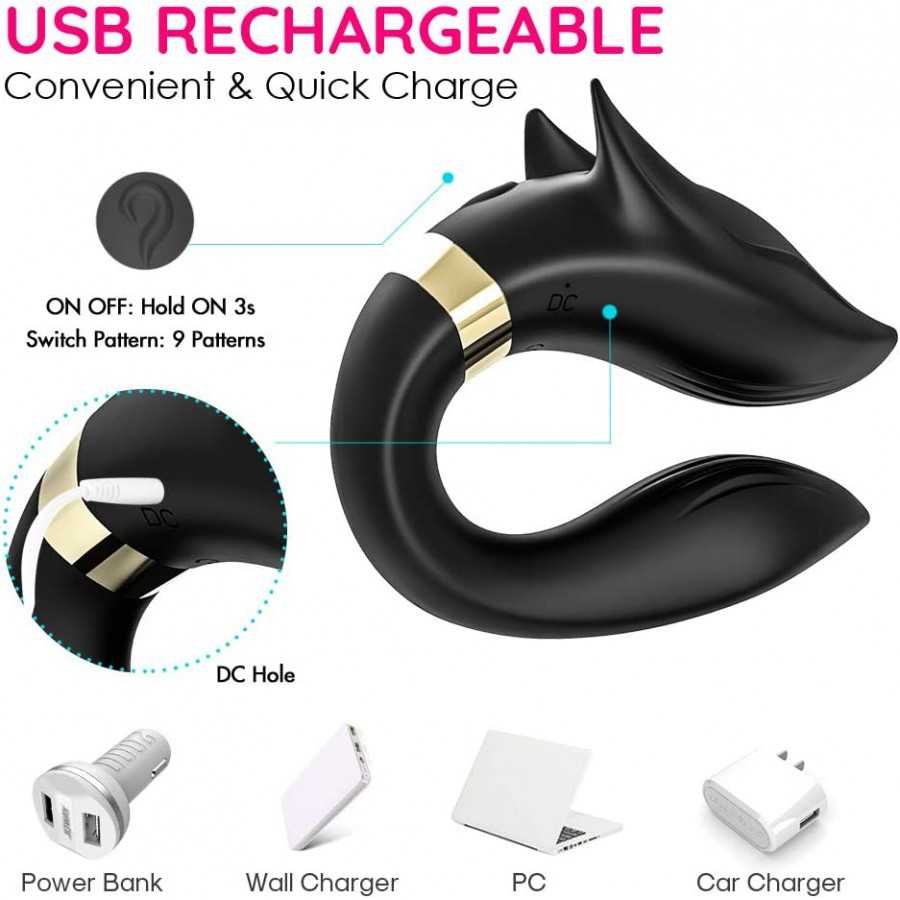 Couple Vibrator for G-spot & Clitoral with 9 Modes Powerful Vibration Patterns, Stimulator Clit， Nipples and Anal， USB Rechargea