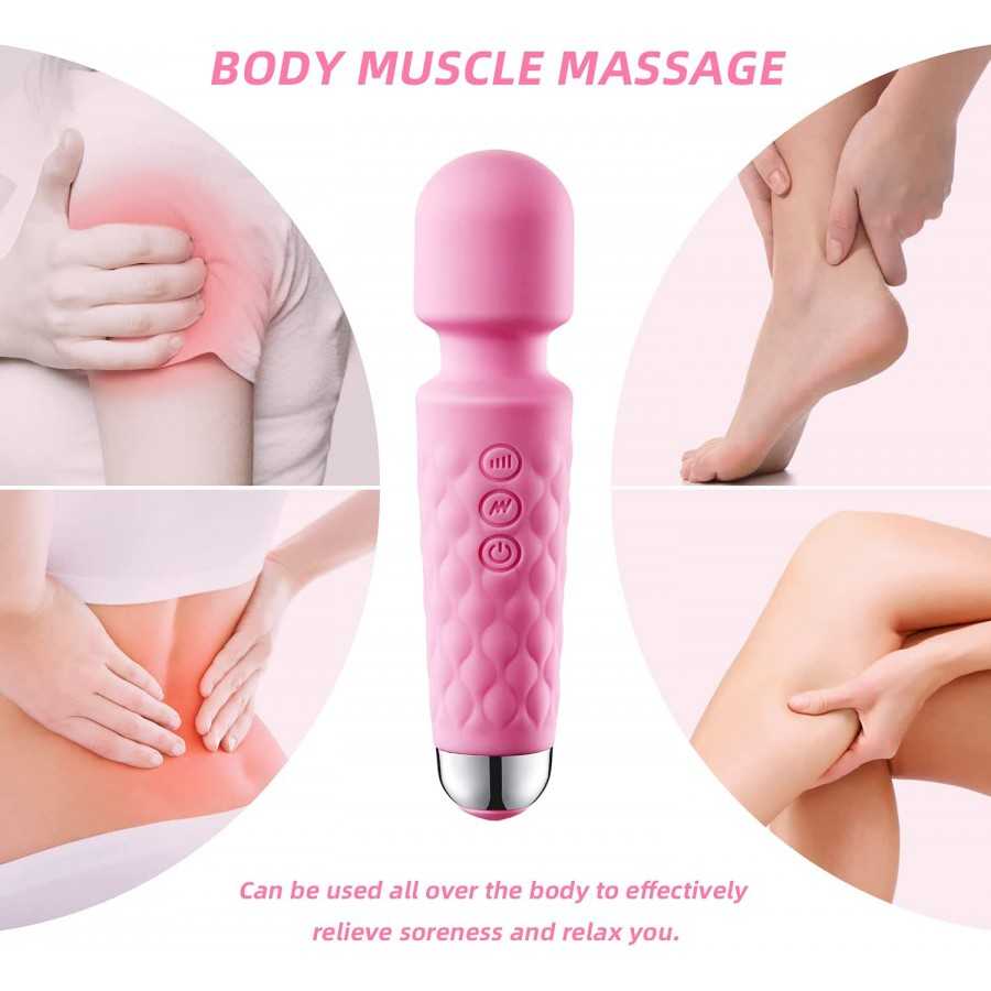 Powerful Wand Massager with 8 Speeds 20 Vibration Modes USB Rechargeable Mini Quiet Waterproof Handheld Personal Massager for Fu