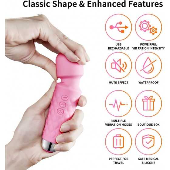 Powerful Wand Massager with 8 Speeds 20 Vibration Modes USB Rechargeable Mini Quiet Waterproof Handheld Personal Massager for Fu