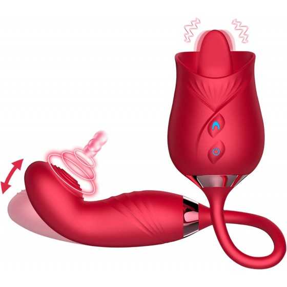 Rose Sex Stimulator For Women - 3 in 1 Dildo G Spot Thrusting Toys For Woman Sex Squirting with Tongue Licker,10 Modes Vibrator 