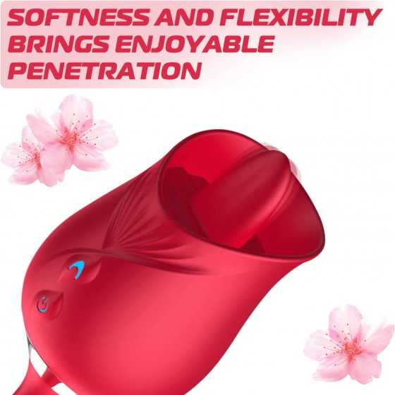 Rose Sex Stimulator For Women - 3 in 1 Dildo G Spot Thrusting Toys For Woman Sex Squirting with Tongue Licker,10 Modes Vibrator 