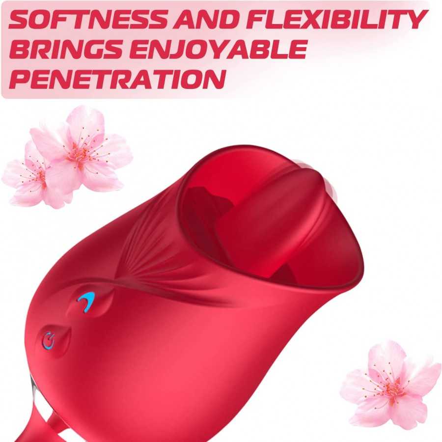 Rose Sex Stimulator For Women - 3 in 1 Dildo G Spot Thrusting Toys For Woman Sex Squirting with Tongue Licker,10 Modes Vibrator 