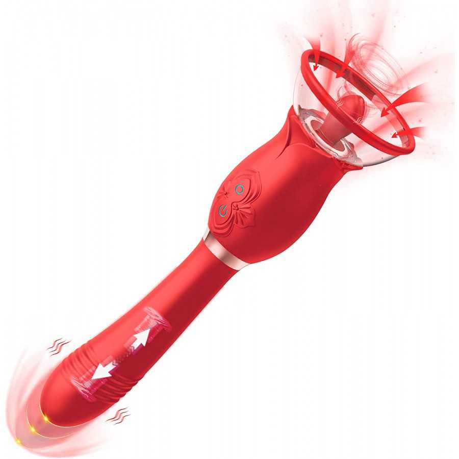 G Spot Clitoral Rose Vibrator - Rose Sex Toys for Women Nipple Vibrator Thrusting Realistic Dildo Clitoral with 3 Powerful Sucki