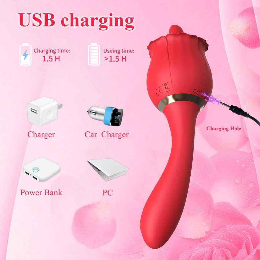 Rose Vibrator Sex Toys for Women Tongue Licking Clitoral Stimulator with 10 Modes & 20 Powerful Vibration G Spot Dildo Vibrators