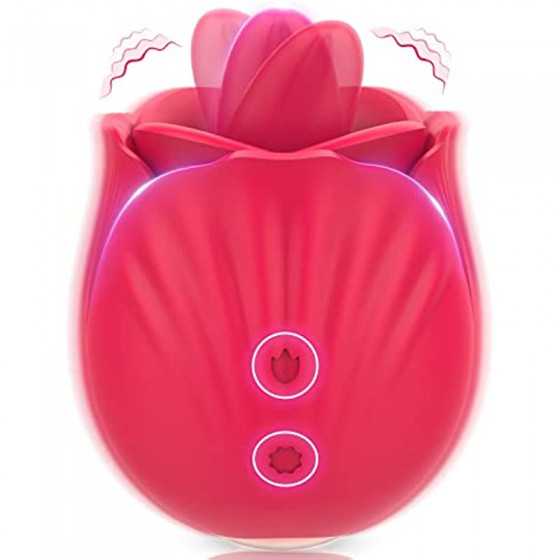 Adult Toy Rose Licking Vibrator for Women-Nipple Clitoral and Vaginal Silicone Stimulator with 9 Lick & 9 Vibration, G Spot Dild