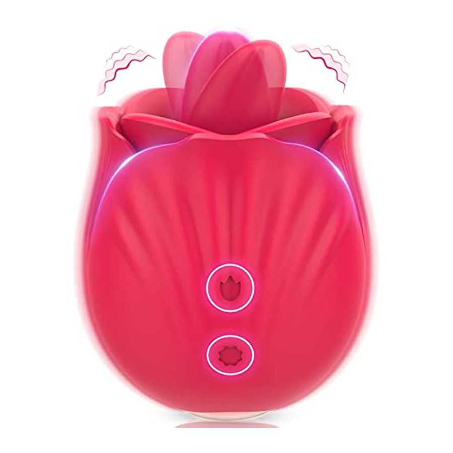 Adult Toy Rose Licking Vibrator for Women-Nipple Clitoral and Vaginal Silicone Stimulator with 9 Lick & 9 Vibration, G Spot Dild