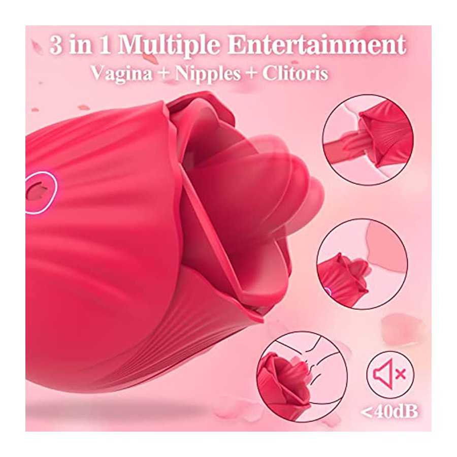 Adult Toy Rose Licking Vibrator for Women-Nipple Clitoral and Vaginal Silicone Stimulator with 9 Lick & 9 Vibration, G Spot Dild