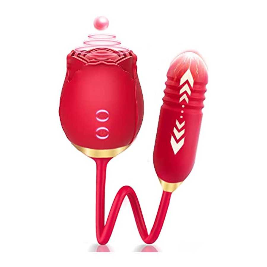 Rose Vibrator Toy for Women - 3 in 1 Rose Sex Stimulator Toy, Clitoral Stimulator Thrusting G Spot Dildo Vibrator Toy with 10 Mo