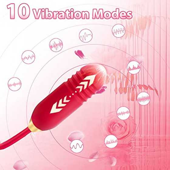 Rose Vibrator Toy for Women - 3 in 1 Rose Sex Stimulator Toy, Clitoral Stimulator Thrusting G Spot Dildo Vibrator Toy with 10 Mo