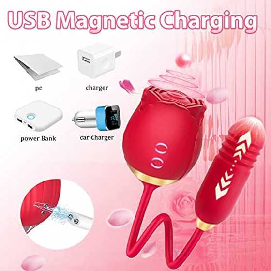 Rose Vibrator Toy for Women - 3 in 1 Rose Sex Stimulator Toy, Clitoral Stimulator Thrusting G Spot Dildo Vibrator Toy with 10 Mo
