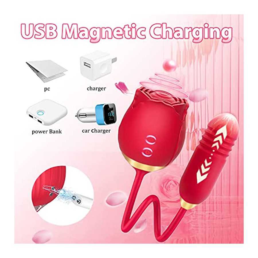 Rose Vibrator Toy for Women - 3 in 1 Rose Sex Stimulator Toy, Clitoral Stimulator Thrusting G Spot Dildo Vibrator Toy with 10 Mo