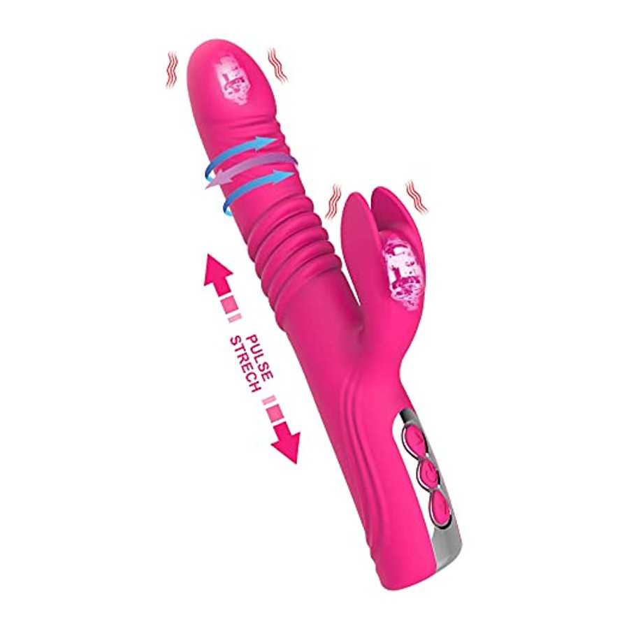 Thrusting Dildo G Spot Rabbit Vibrator, Sex Toys Bunny Ears for Clitoris G-spot, Realistic Dildo Anal Vibrator with Vibrations A