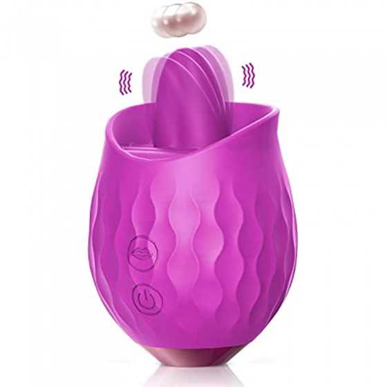 Rose Toy Vibrator for Women: Clitoral Tongue Licking Vibrator, Honnee 2 in 1 Clitoris Stimulator Nipple Massager with 10 Modes &