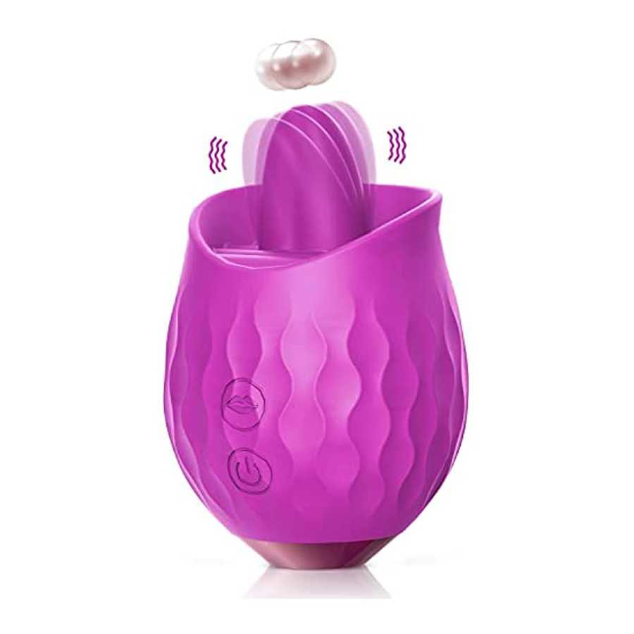 Rose Toy Vibrator for Women: Clitoral Tongue Licking Vibrator, Honnee 2 in 1 Clitoris Stimulator Nipple Massager with 10 Modes &