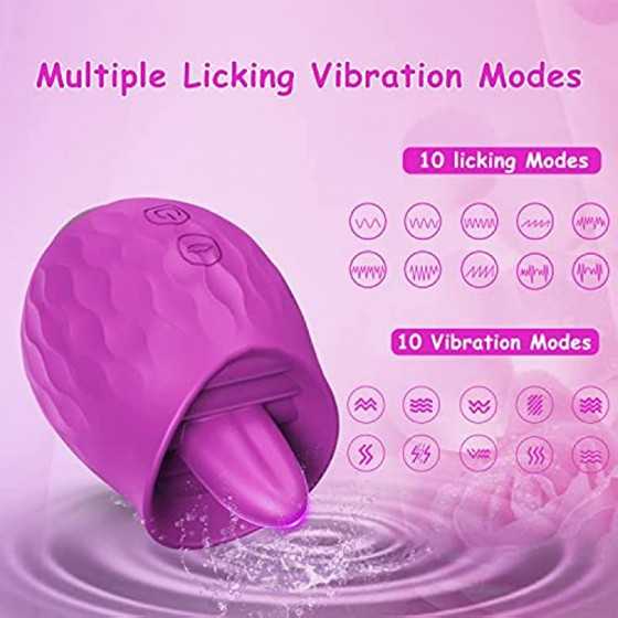 Rose Toy Vibrator for Women: Clitoral Tongue Licking Vibrator, Honnee 2 in 1 Clitoris Stimulator Nipple Massager with 10 Modes &