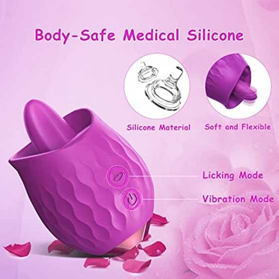 Rose Toy Vibrator for Women: Clitoral Tongue Licking Vibrator, Honnee 2 in 1 Clitoris Stimulator Nipple Massager with 10 Modes &
