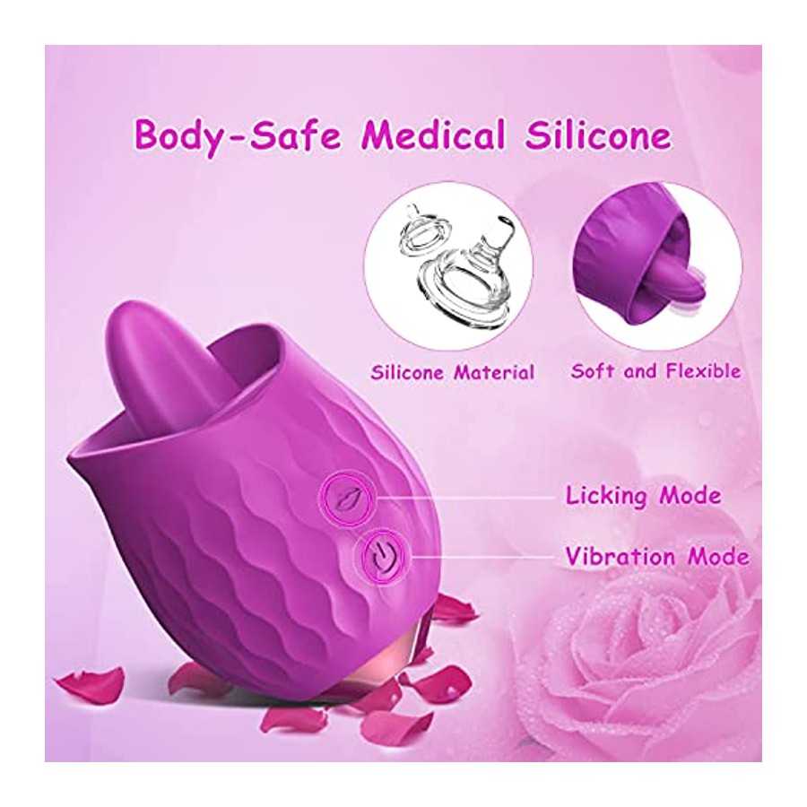 Rose Toy Vibrator for Women: Clitoral Tongue Licking Vibrator, Honnee 2 in 1 Clitoris Stimulator Nipple Massager with 10 Modes &