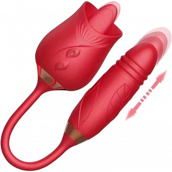 Rose Sexual Toy Vibrator for Woman - 3 in 1 Clitoral Stimulator Tongue Licking Thrusting Dildo Vibrator with 10 Modes,Rose Adult