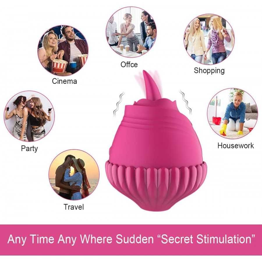 Rose Toy Vibrator, Clitoral Licking Tongue Vibrator, AIYULONG Licking & Vibrating Nipples Clitoral Stimulator with 9 Powerful Vi
