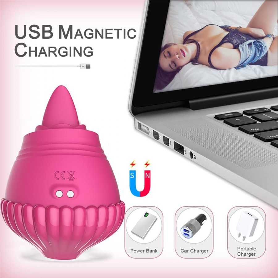 Rose Toy Vibrator, Clitoral Licking Tongue Vibrator, AIYULONG Licking & Vibrating Nipples Clitoral Stimulator with 9 Powerful Vi