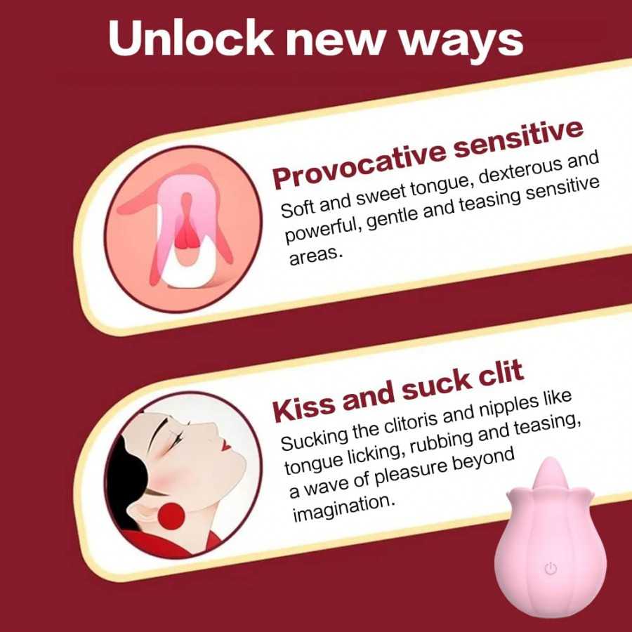 2023 New Women Rose Tongue Suck & Lick Rose 10 Modes Sucker Sucking Toys Adult The Rose Toy for Women Couples Vibrator Toy (Pink