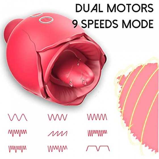 Rose Toy Vibrator for Women,Clitoral Vibrator Tongue Licking Stimulator for Clitoris,9 Vibration Speeds Clit Nipple Anus Massage