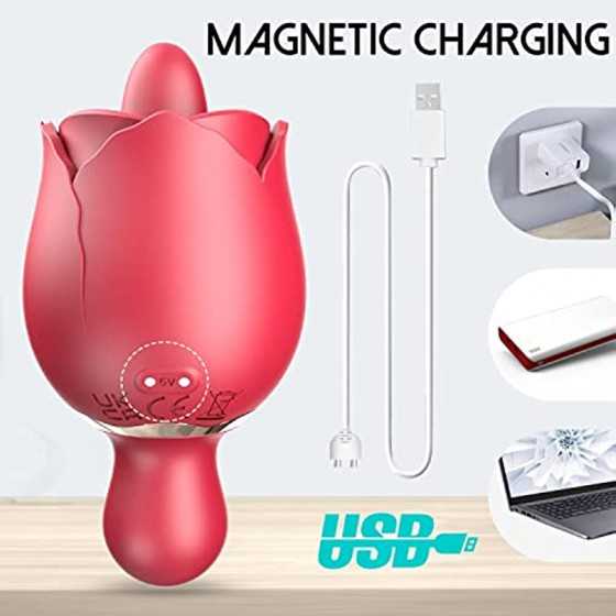 Rose Toy Vibrator for Women,Clitoral Vibrator Tongue Licking Stimulator for Clitoris,9 Vibration Speeds Clit Nipple Anus Massage