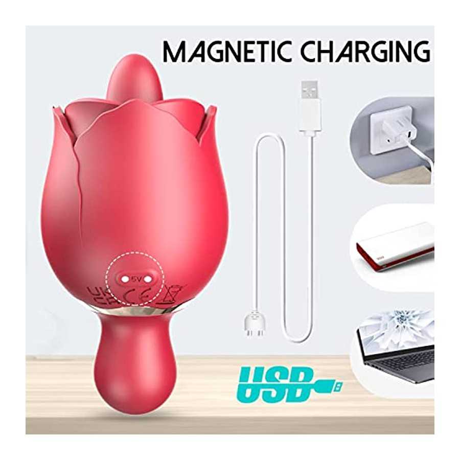 Rose Toy Vibrator for Women,Clitoral Vibrator Tongue Licking Stimulator for Clitoris,9 Vibration Speeds Clit Nipple Anus Massage