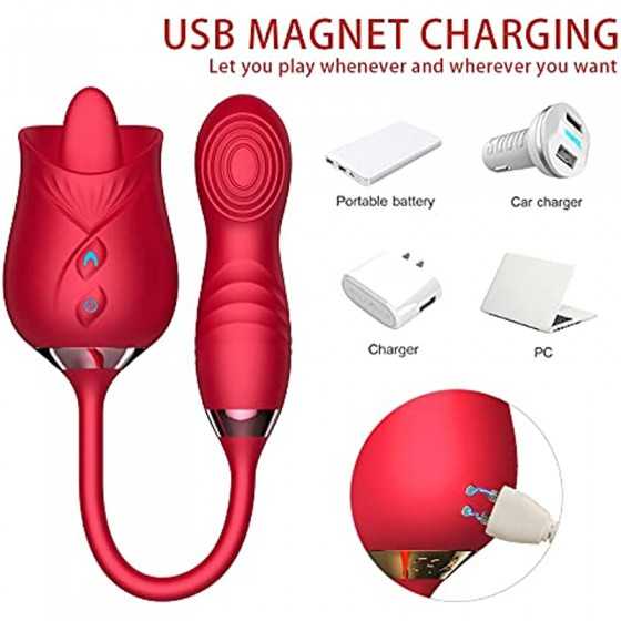 PowerRider Clitoral Stimulator Rose Toy for Woman Dildo Vibrator Rose Sex Stimulator for Women with 4*10 Modes, 4 in 1 Tongue Li